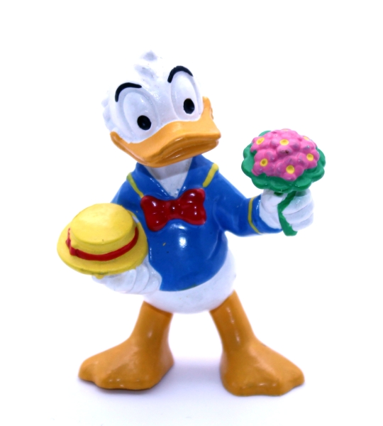 Disney Donald Duck mit Hut und Blumenstrauß Kunststoff Figur von Bullyland